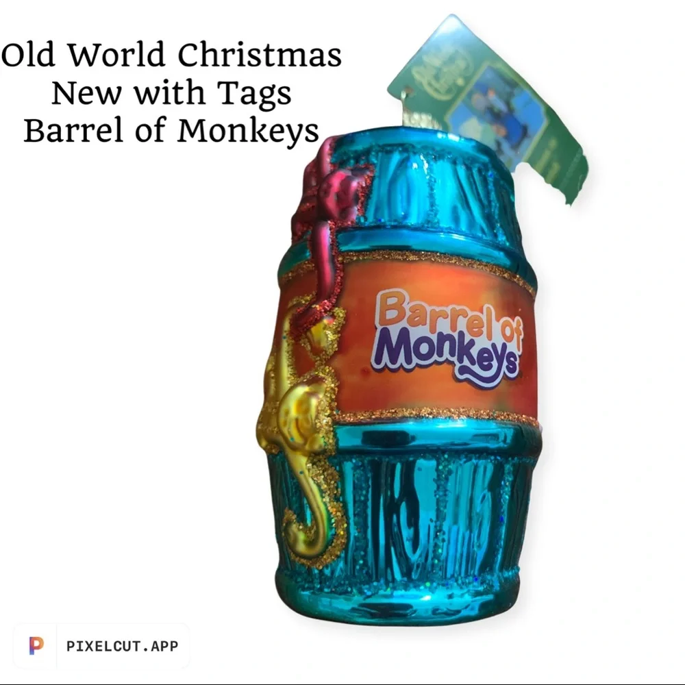 Old World Christmas Hanging Ornament BARREL OF MONKEYS Hasbro NWT